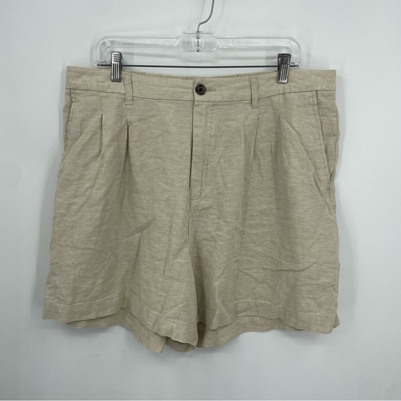 Gap High rise pleated 100% linen shorts beige Sz 18 flax - Picture 1 of 7